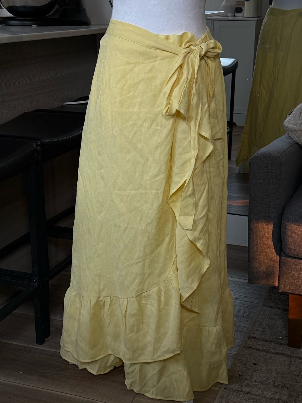SHEIN Pale Yellow Ruffle Wrap Maxi Skirt